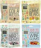 Sugar Free Sweets and Gluten Free Vegan Sweets! Free from Fellows 4 X 70g Sweet Packs - Cola Bottles, Gummy Bears, Wine Gums, and Midget Gems Value Pack Sugarless Yummy Delicious Gelatin Free