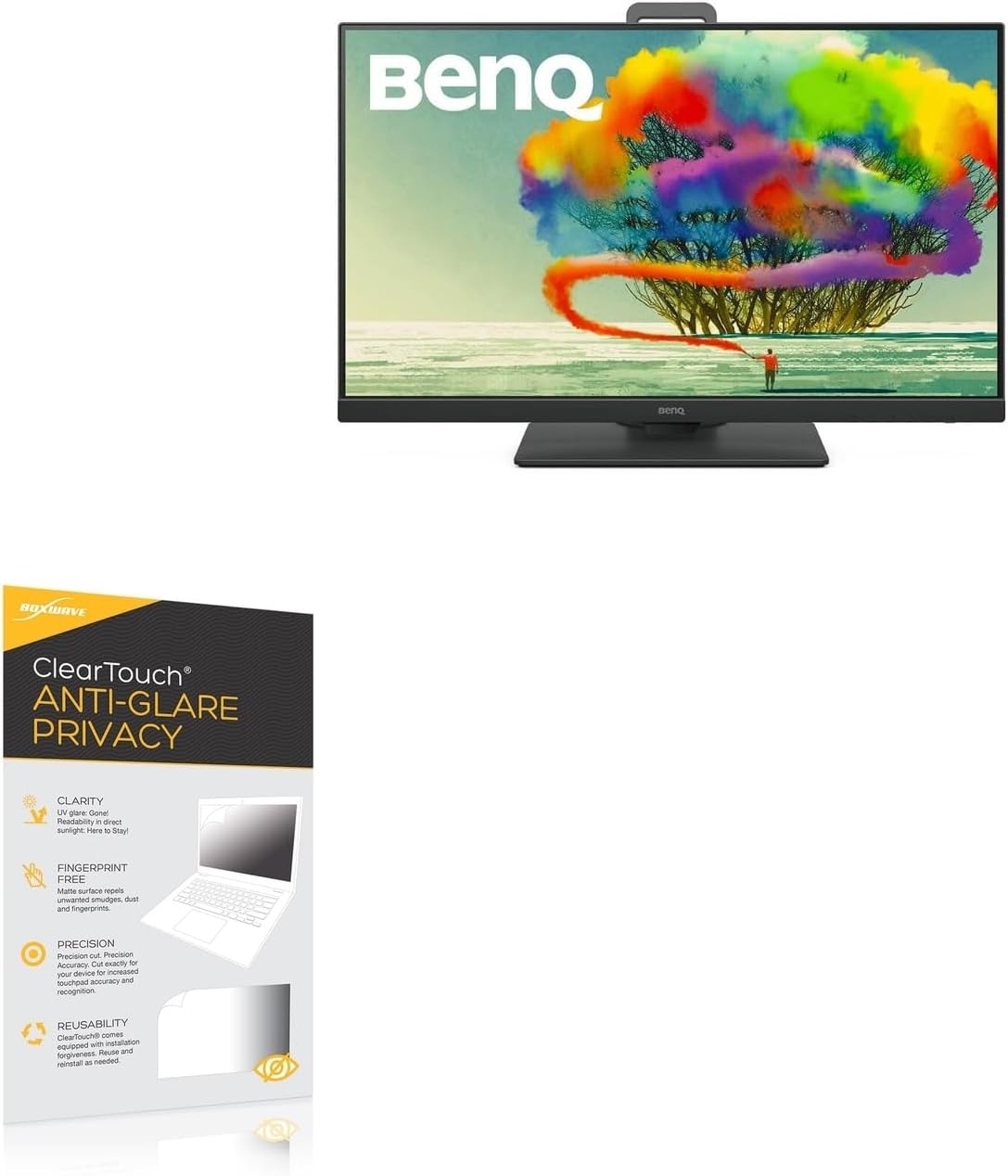 BoxWave Screen Protector Compatible with BenQ PD2705Q - ClearTouch Anti-Glare Privacy (2-Pack), Privacy Screen Protector Flexible Film Anti-Glare