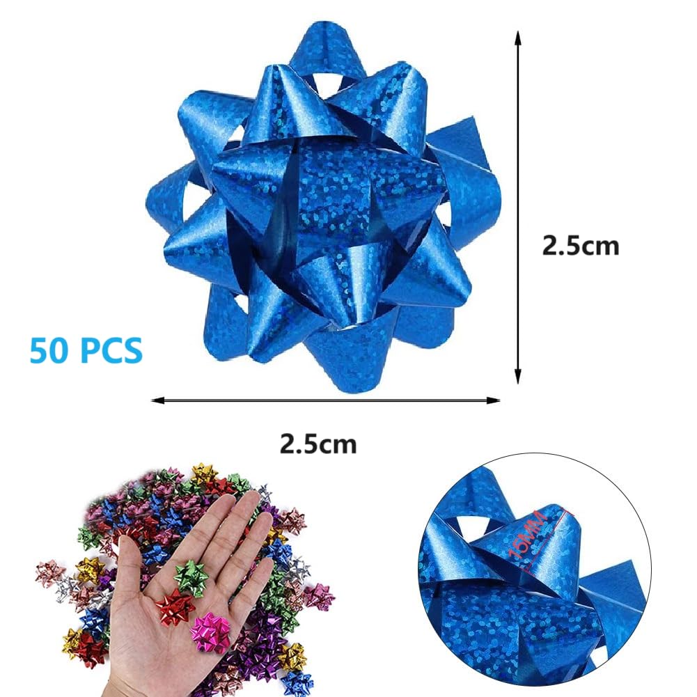 Cadeau strikjes Starbow zelfklevend 10mm x 50mm kleur metallic blauw100 stuks