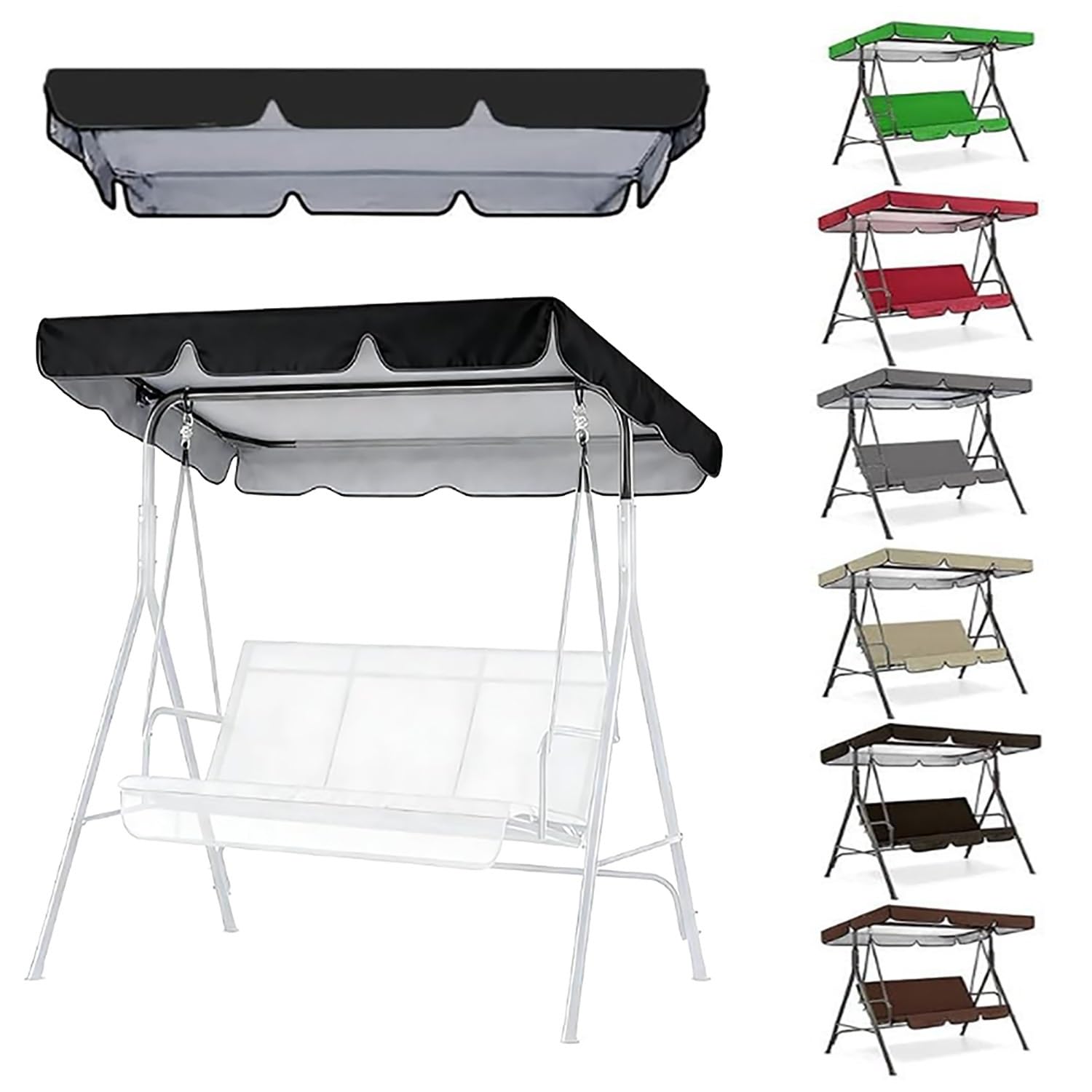 YCXHGK 75''×47'' 76.8''×49'' Swing Canopy Replacement, 2/3 Seater Sun Shade for Garden Hammock Furniture, Waterproof Swings Cover, Canopy Only(Black,164x114cm/64.6x44in)