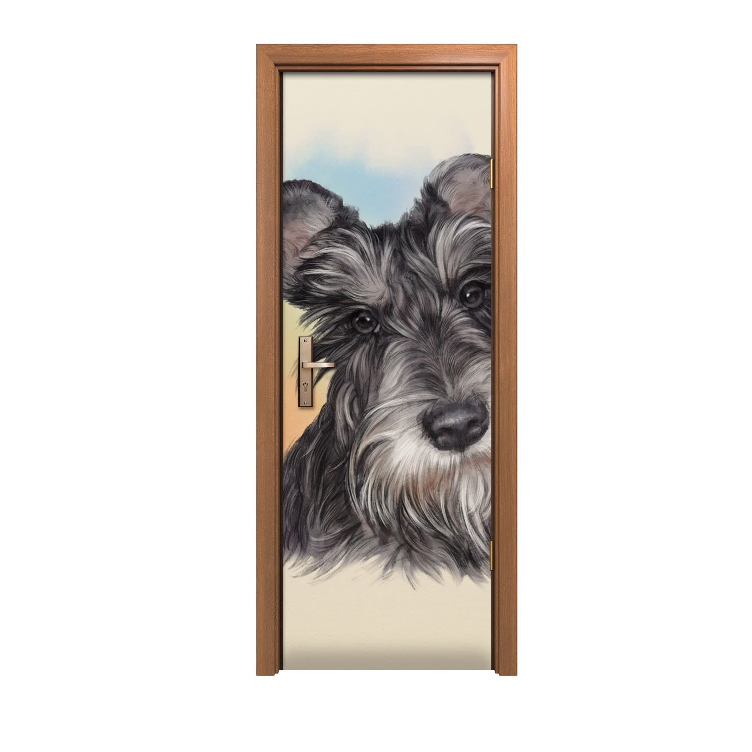 Autocollant de porte decoration murale interieur peinture chien 70x200cm