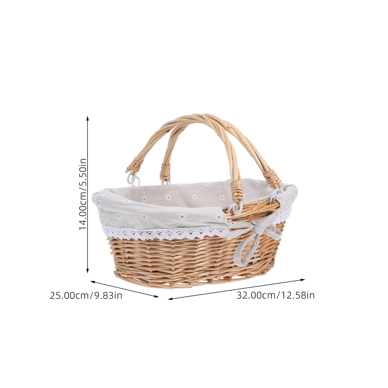 Healifty Picknickkorb Aus Rattan Mit Doppelten Klappgriffen Gänseblümchen-Sackleinen-Einlage Handgewebt Mehrzweck-Ostereier-Tablett Für Lebensmittel Brot Tisch Aufbewahrungskorb Heimdeko