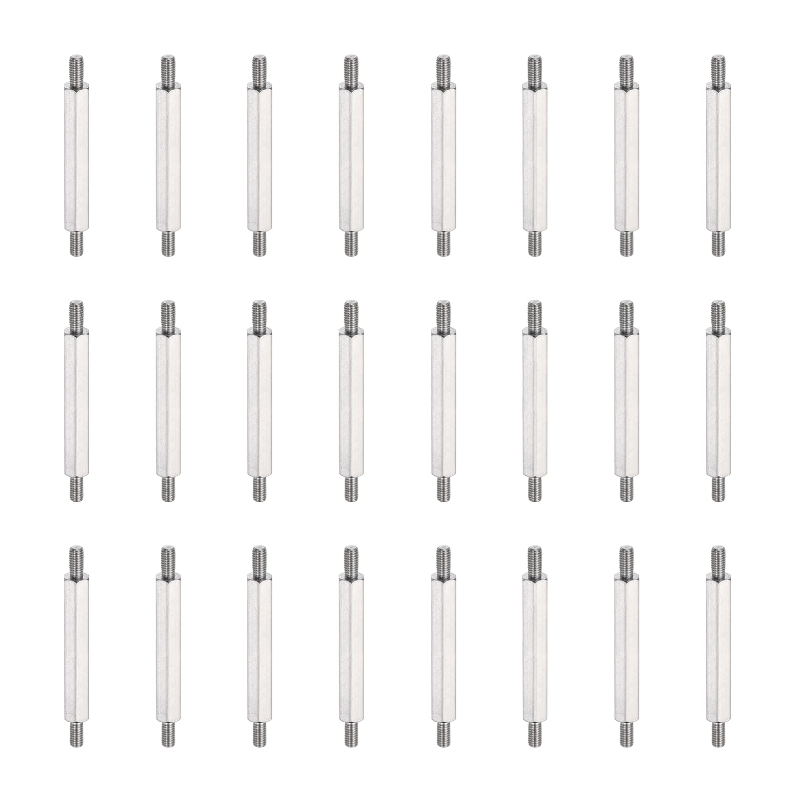 sourcing map 24 Pcs Stainless Steel Double Ended Stud Nut, M3x6+30+6mm Male to Male Double End Threaded Stud for Hex Head Double End Studs Rods Right Left Hand Thread Screws