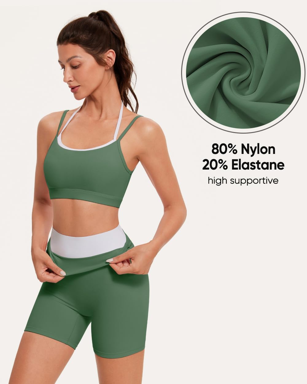 OMKAGI Workout Sets for Women Cute Doubel Layer Open Back Sports Bras Gym Shorts Outfits