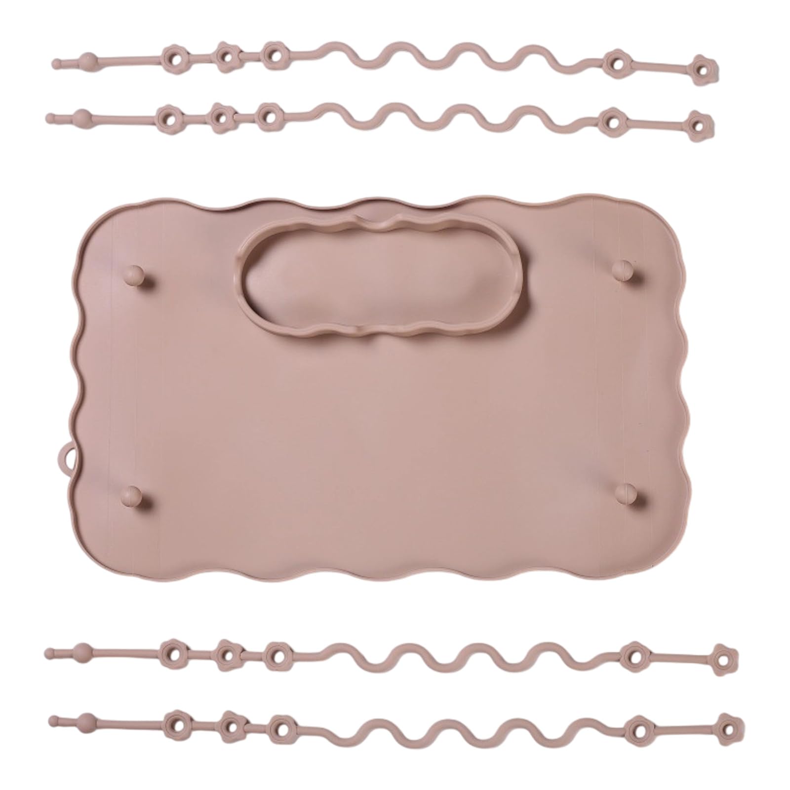 Kelisdi Light Brown Silicone Baby Feeding Plate With Strap, Anti-Slip Toddler Placemat For Kids Dinner Tablemats Food Grade Food Grade Silicone Toddler Dining Mat