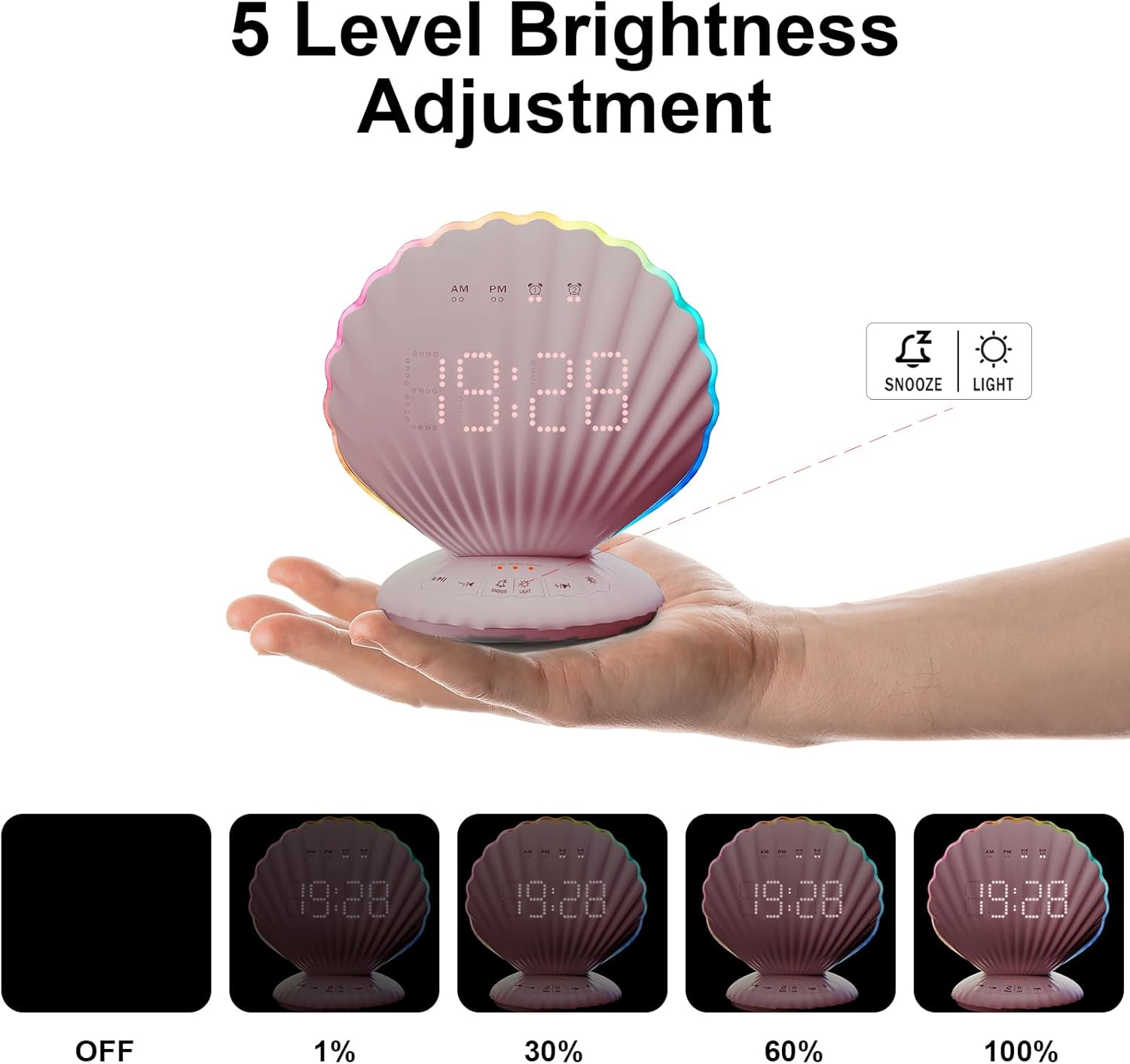 Loud Alarm Clock for Heavy Sleepers - Portable Bluetooth Speaker with White Noise Machine, RGB Night Light with Music Sync, Digital Clock for Bedroom Decor, Ideal Gift for Teens Adults (Pink)