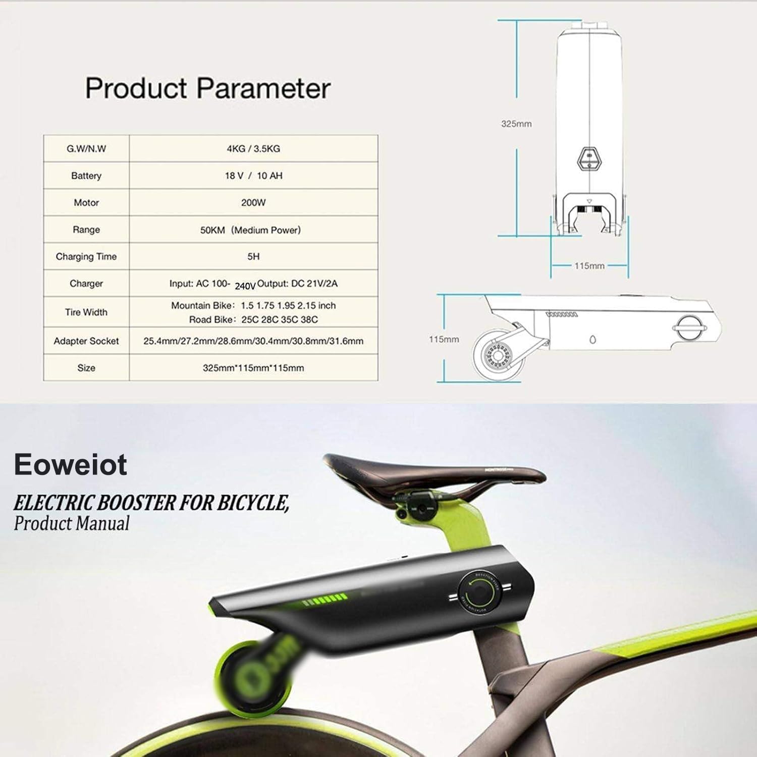 Kit di conversione per Bici elettrica Portatile, Dispositivo di pedalata assistita, Design Leggero da 2 kg, autonomia di 50 km per Bici da Strada e da Città.
