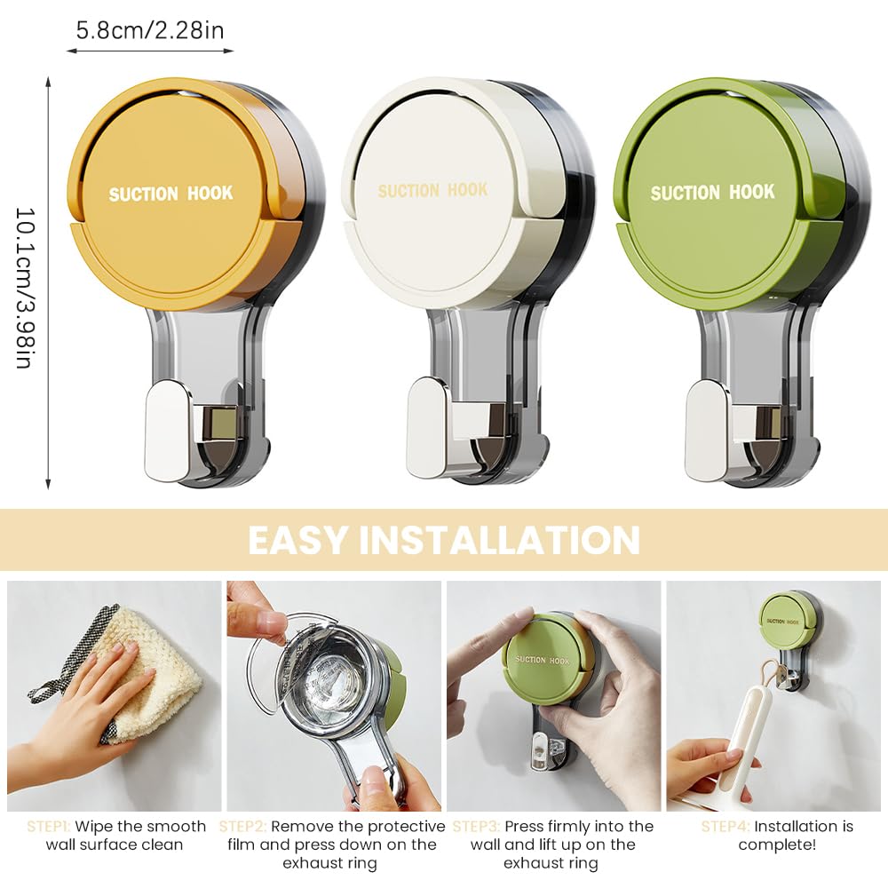 Gancho Ventosa Baño, 3 Piezas Perchas Baño Sin Taladro, Suction Hooks, Perchas Adhesivas Fuertes, Cuelga Toallas para Cocina Oficina Habitación