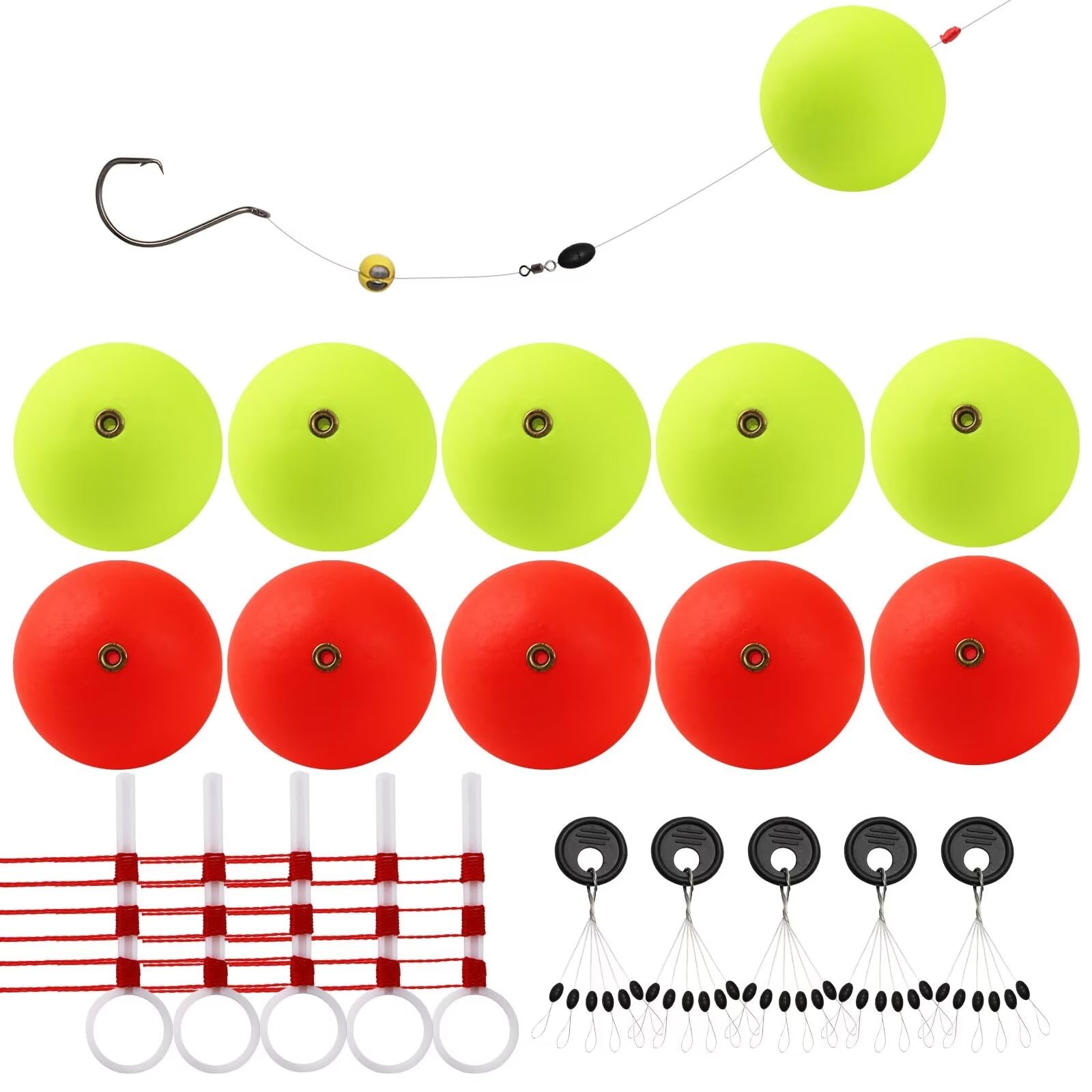 Dovesun 20pcs Slip Fishing Bobber Fishing Float Slip Fishing Rig Rubber Bobber Stoppers for Crappie Panfish Walleyes Trout Bass Fishing