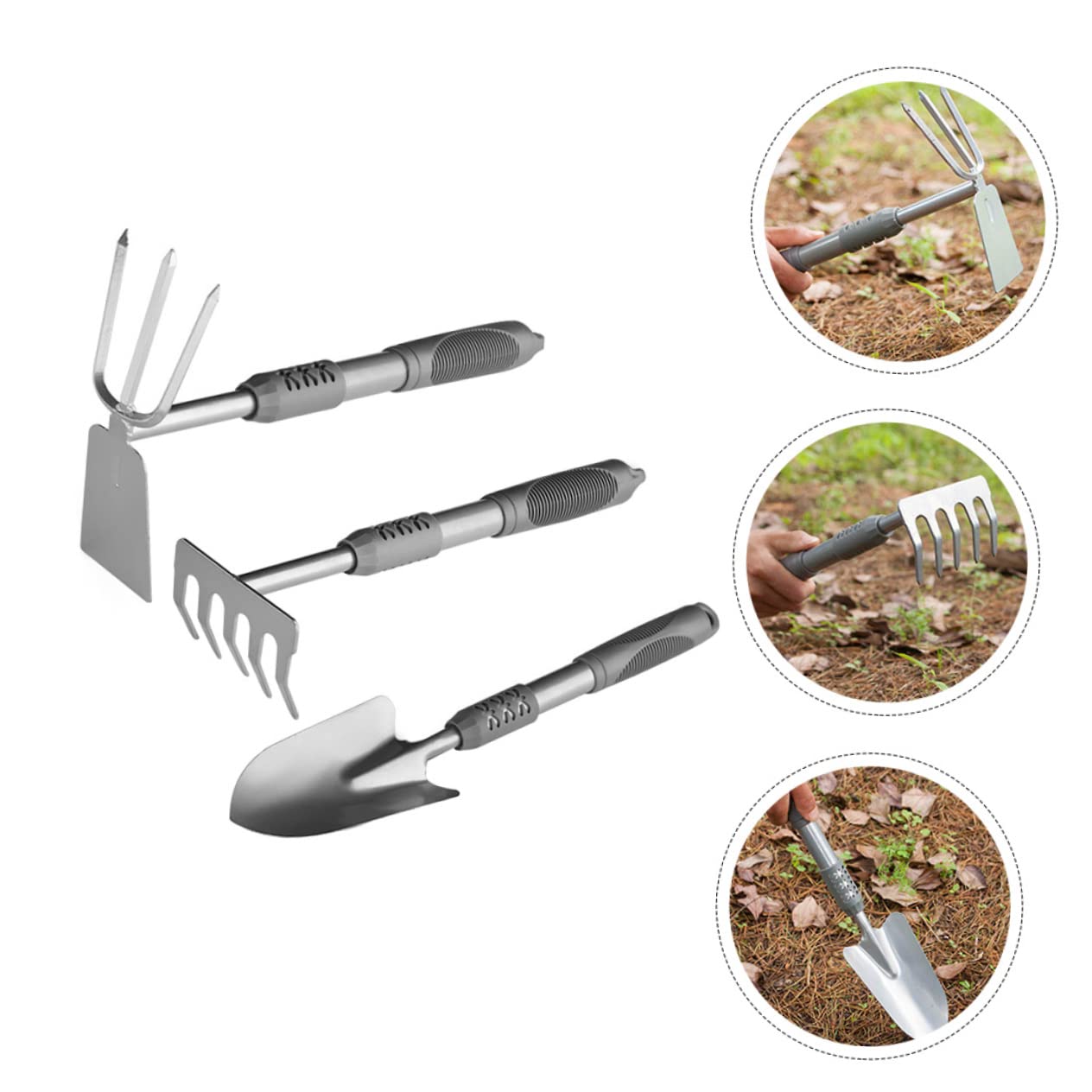 BESTonZON Kit Outils de Jardinage 3 Pièces en Acier et PVC, Pelle de Jardin Argentée, Outil Creuser Terre pour Plantation, Jardinage Interieur