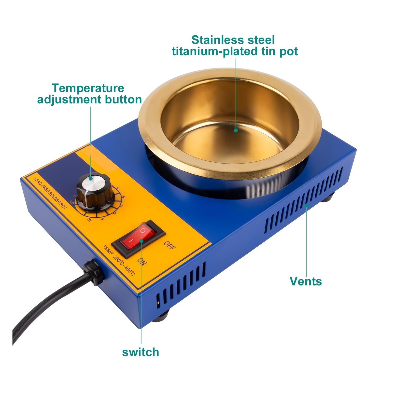 PPot de Soudure, Pot à souder 300W, four de d'étain, thermorégulation, bain à dessouder, 100/80/50/38mm, 200~450 Centigrades pour Faire Fondre le Métal(MT-B)