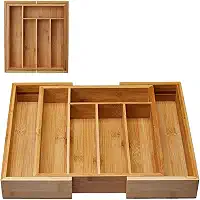 Porta Talheres Bambu Grande Extensível Ajustável Gaveta 5 Divisórias