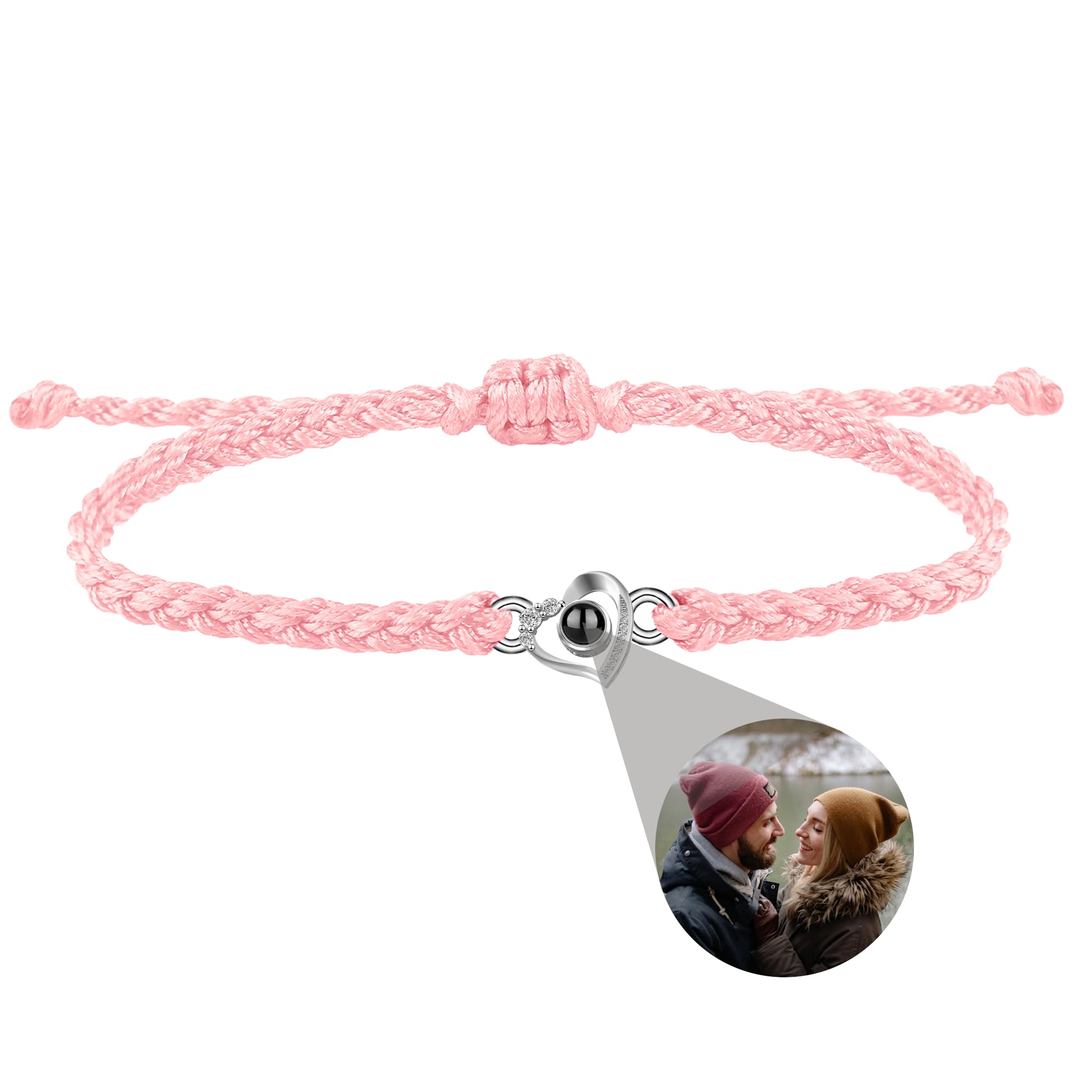 BEFOVE Personalised Heart Photo Bracelet Custom Projection Bracelet with Picture Inside Braided Photo Projection Bracelet Christmas Anniversary Birthday Gift for Women