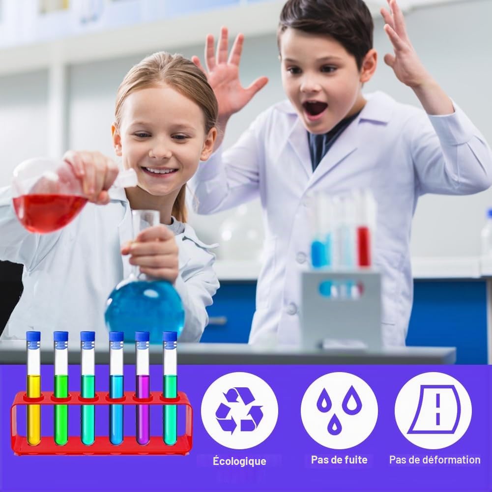 Tube a essai plastique, 7 pièces tubes à essais plastique enfants Tube à Essai avec Bouchon jeux d'eau pour enfants kit de test de laboratoire trousse scientifique familiale pour garçons et filles