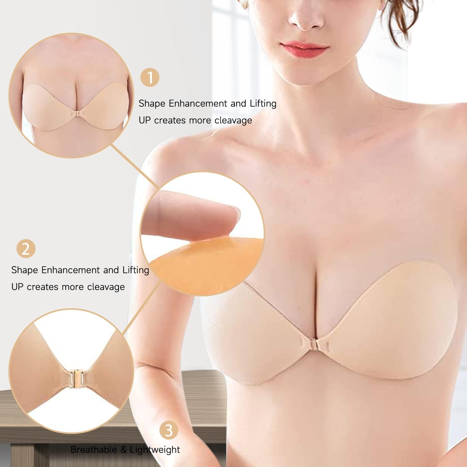 2 Pieces Invisible Strapless Sticky Bra Push up for Women, Ultra Adhesive Bra for Backless Dress - Image 3