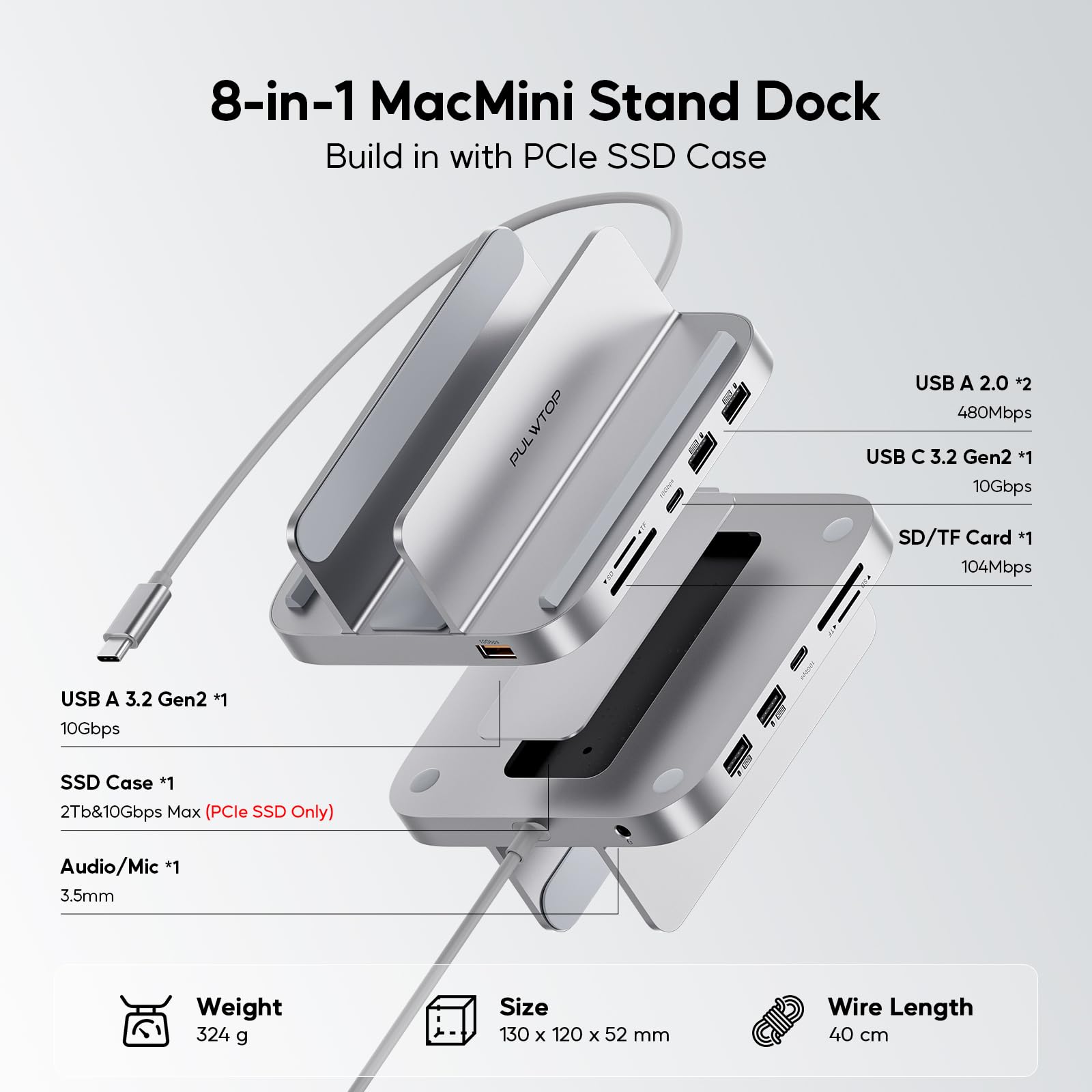Mac Mini Hub 8 in 1 Docking Station SSD Enclosure - Dettaglio