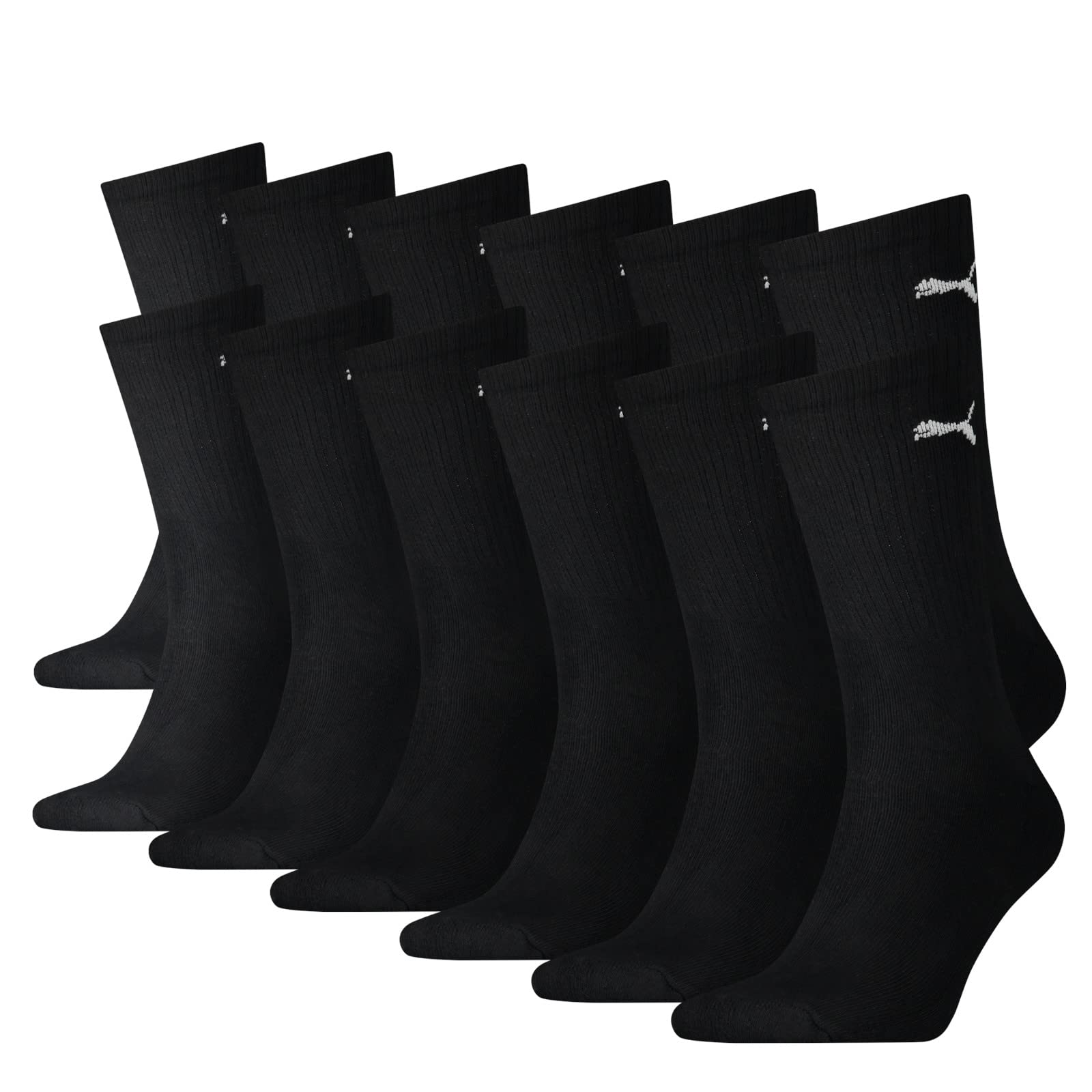 PUMA Unisex Crew Tennissocken Sportsocken Socken für Damen Herren 6 Paar, Farbe:200 - black, Socken & Strümpfe:43-46