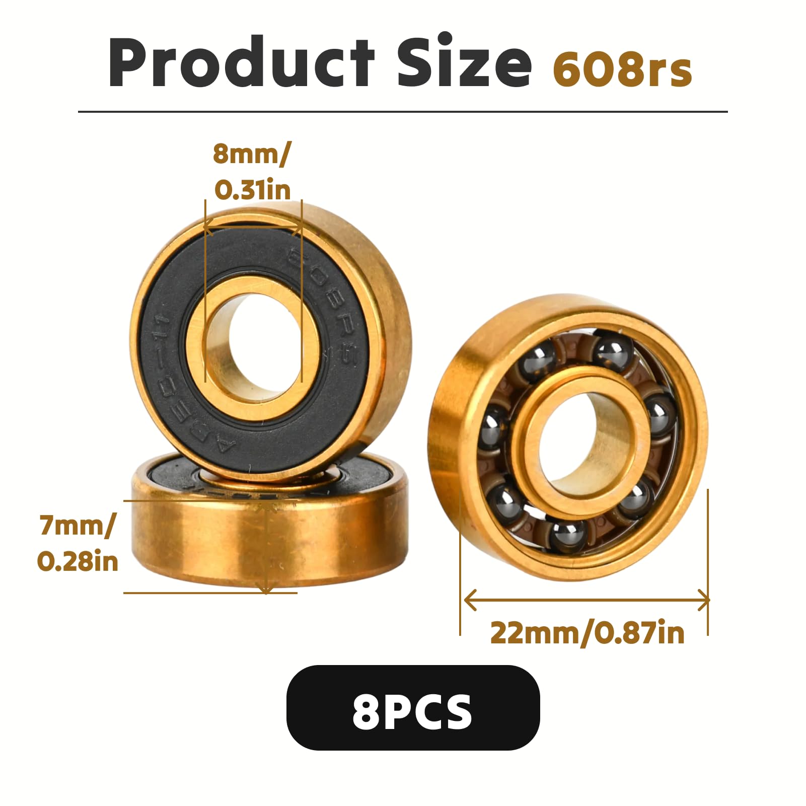 8cs Roulement à Billes Céramique 608RS Alliage de Titane ABEC 11 Pour Skateboards Trottinettes Patins à Roulettes en Ligne Longboard 608 RS roulement 8x22x7mm 608 2RS