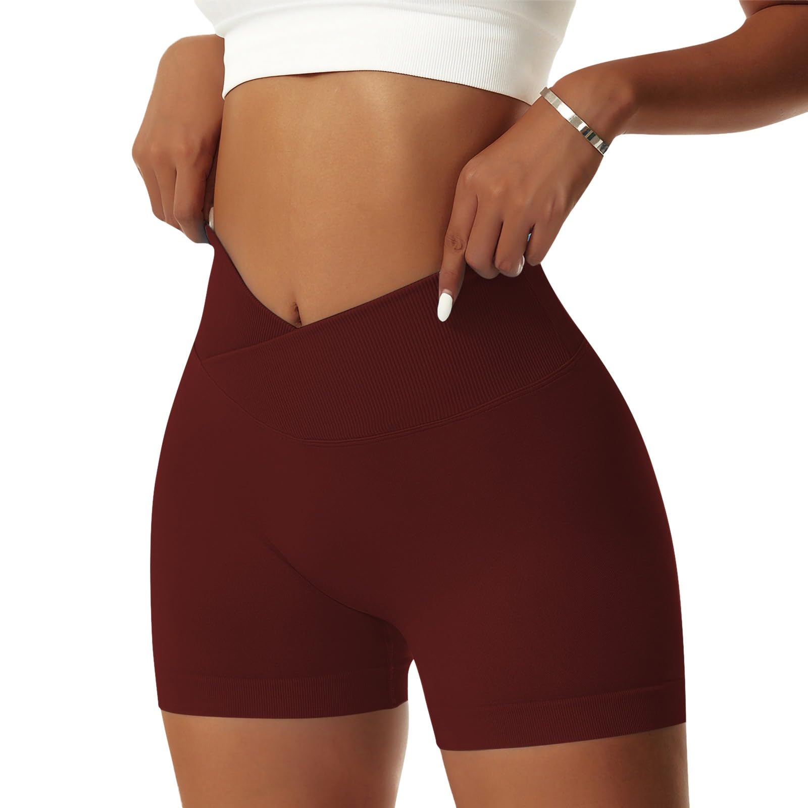 Vertvie Damen Gym Shorts V Cross Stretch Push Up Yoga Shorts Booty Scrunch Fitness Hosen Kurz High Waist Nahtlos Workout Sportshorts Butt Lift Kurze Leggings Sommer