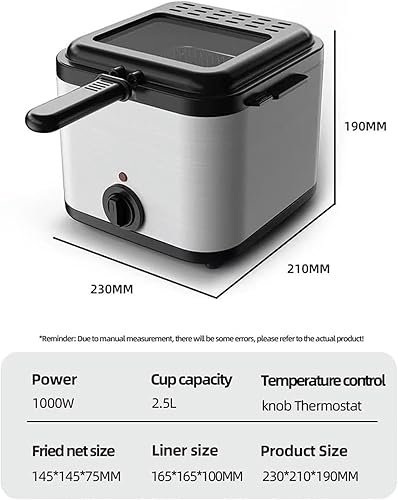 Miniatura 6 de 2.5 L Electric Fryer, Stainless Steel Fry Pot with 1000 W Countertop with Smell Display and Filter Window and Adjustable Temperature and Removable