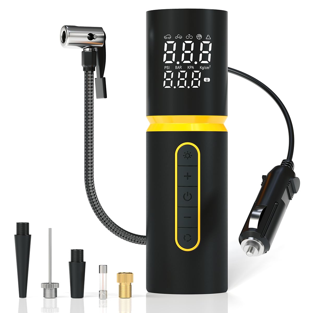 Portronics Vayu 5.0 Lite, Portable 12V DC Corded Tyre Inflator, 150 PSI, Fast Inflation, Digital LED Display, 3M Power Cord, Pressure Detection & Auto Shut Off, LED Light, for Car, Bike, Sport Balls-image-30