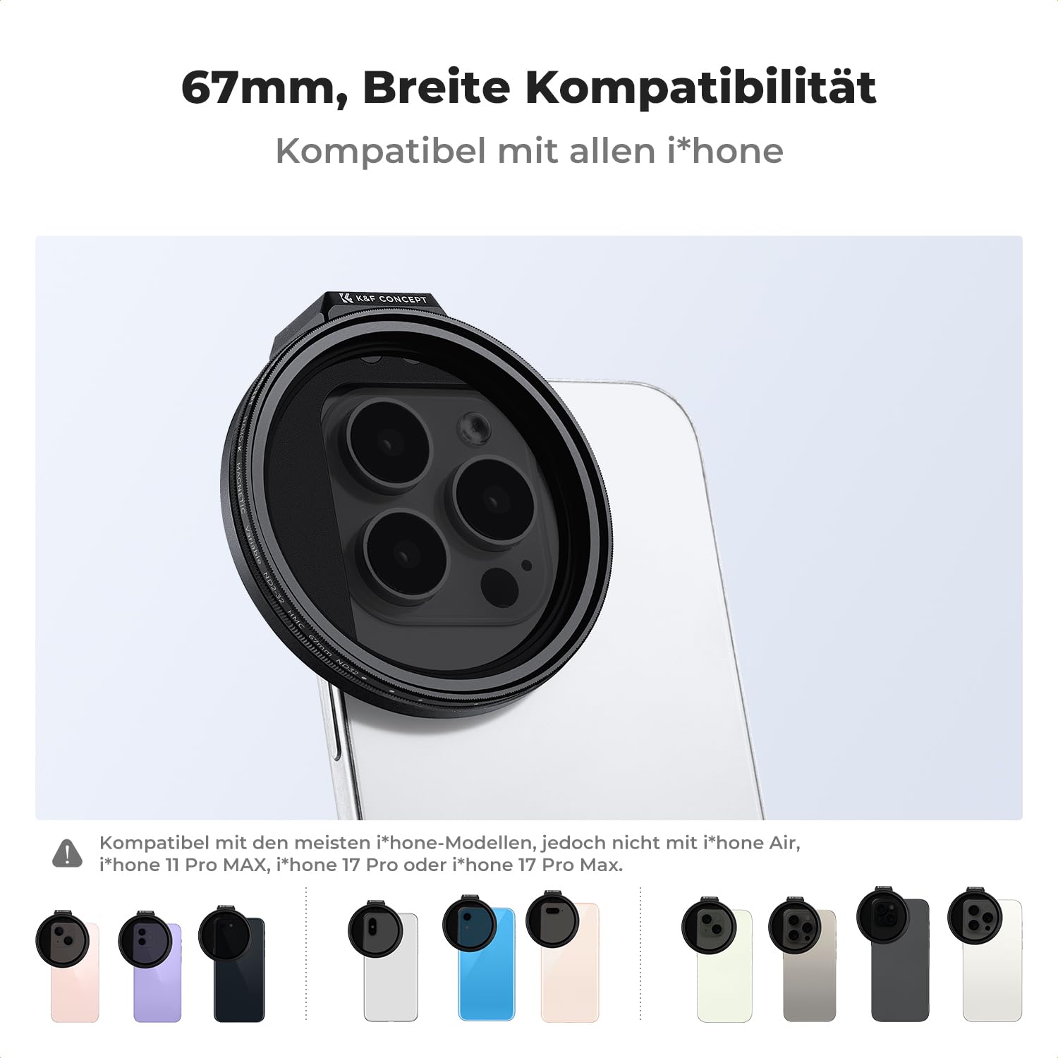 K&F CONCEPT magnetische Handykamera Objektivset, Variable ND2-32 Filter für Hnadykamera, 67mm magnetische ND2-32 Filter für iPhone 16 15 14 13 Samsung S23 S22 Serie