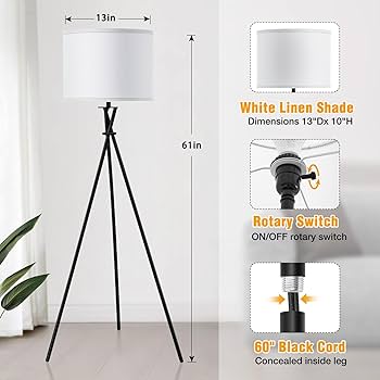 Floor Lamp for Living Room, 61'' Modern Tripod Floor Lamps