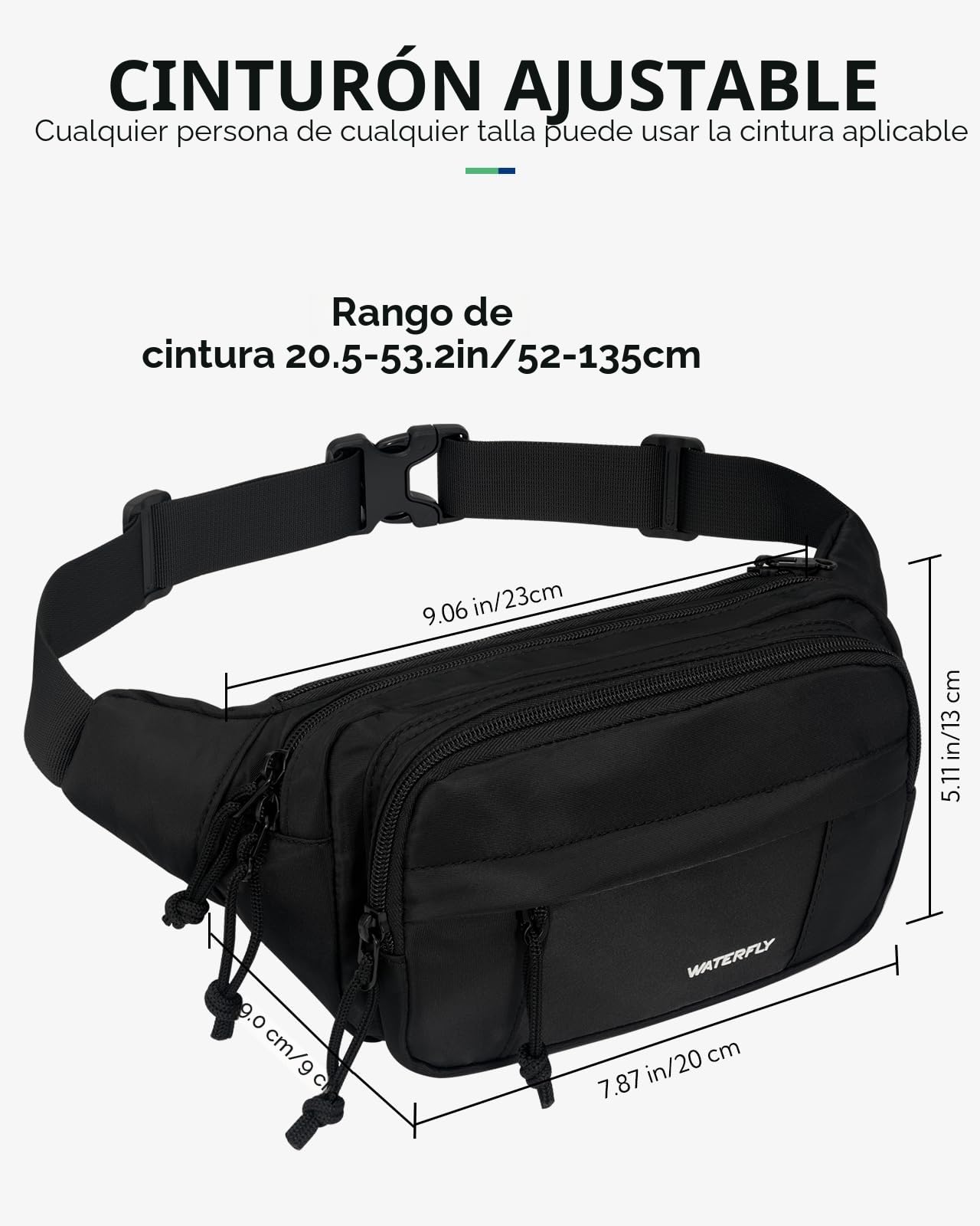 Waterfly Riñonera Grande para Hombre y Mujer, Bolsa de Cinturón con 4 Bolsillos con Cremallera y Cinturón Ajustable para Actividades al Aire Libre, Viajes, Uso Casual y Senderismo