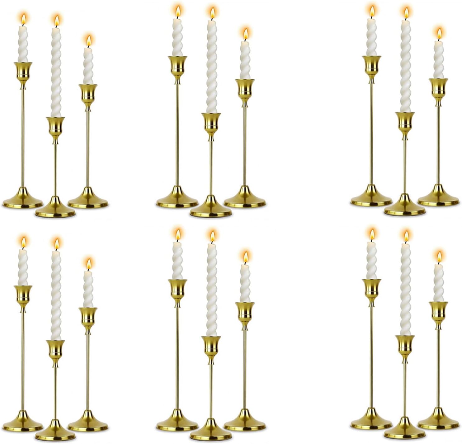 6 Sets Candle Holder Brass Metal Candlestick Holders - HearthLume Vintage Modern Metal Taper Candle Holders, Decorative Centerpiece for Table Mantel, Wedding Kitchen Home Decor, Wedding Gift,18Pcs