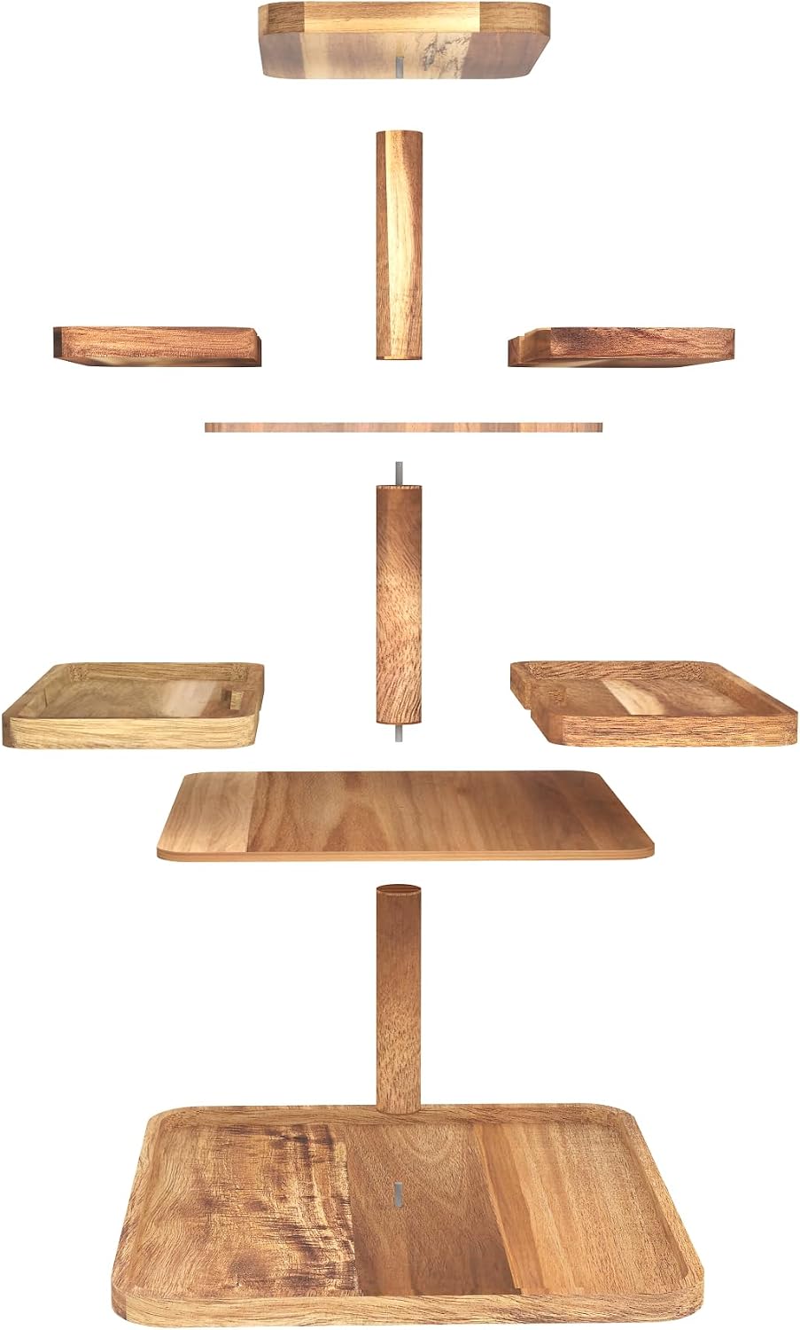 Acacia Wood 4 Tier Cupcake Stand with 4 Removable Snack Tray, Rustic Square Cup Cake Tower Stand for 50 Cupcakes, Display Cakestand for Wedding, Birthday, Serving Tea Party, Natural