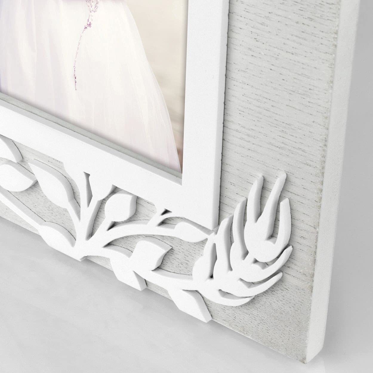 Cornice Portafoto Prima Comunione In Legno Bianco – Decorazioni Calice E Spighe, Formato 10x15 Cm, Elegante E Spirituale