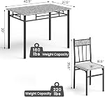 NAFORT 5 Ensemble de table à manger pour pièces 4, Table de cuisine en marbre faux et chaises 4, Table moderne de salle à manger rectangulaire avec chaises à manger rembourrées, mobilier de cuisine en métal et bois