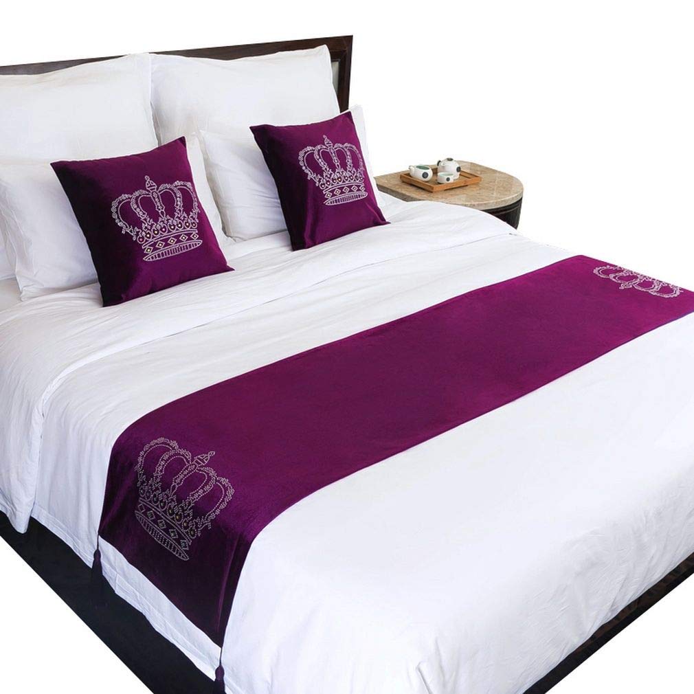 Camino de cama de hotel morado claro de 45 x 180 cm para decoracion de dormitorios