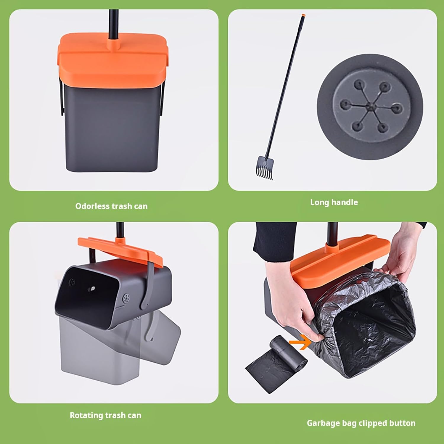Dog Pooper Scooper Long Handle Swivel Bin and Rake Pooper Scooper Kit with 35 Waste Bags for Lawn Yard Dog Kennel Sets