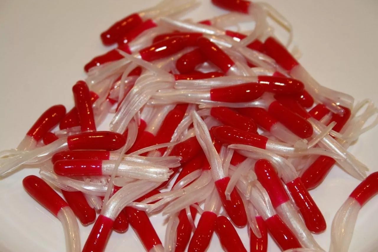 40 Pack 1.5" Red and White Crappie Tube Jig Skirts for Bluegill and Perch Fishing