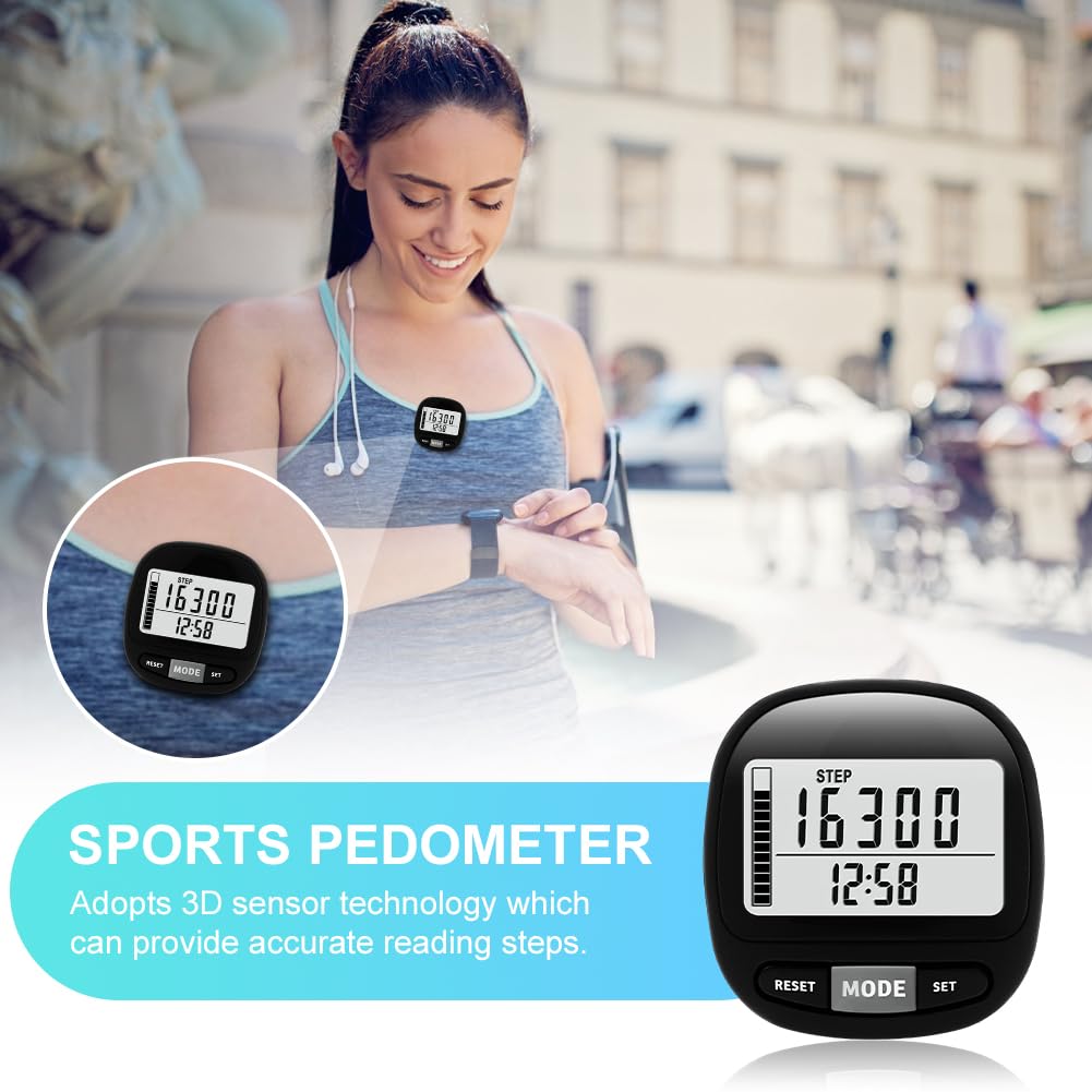 Flintronic Krokomierz 3D do chodzenia z zegarem z klipsem i smyczą, śledzi kroki w czasie rzeczywistym, krokomierz dla starszych dzieci/mężczyzn fitness/kobiet/seniorów