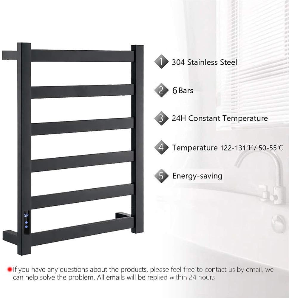 Stainless Steel Electric Towel Warmer & Drying Rack - Wall-Mounted 6 Bar Heated Towel Rail with Adjustable Temperature & 1-8H Timer for Ultimate Bathroom Comfort(