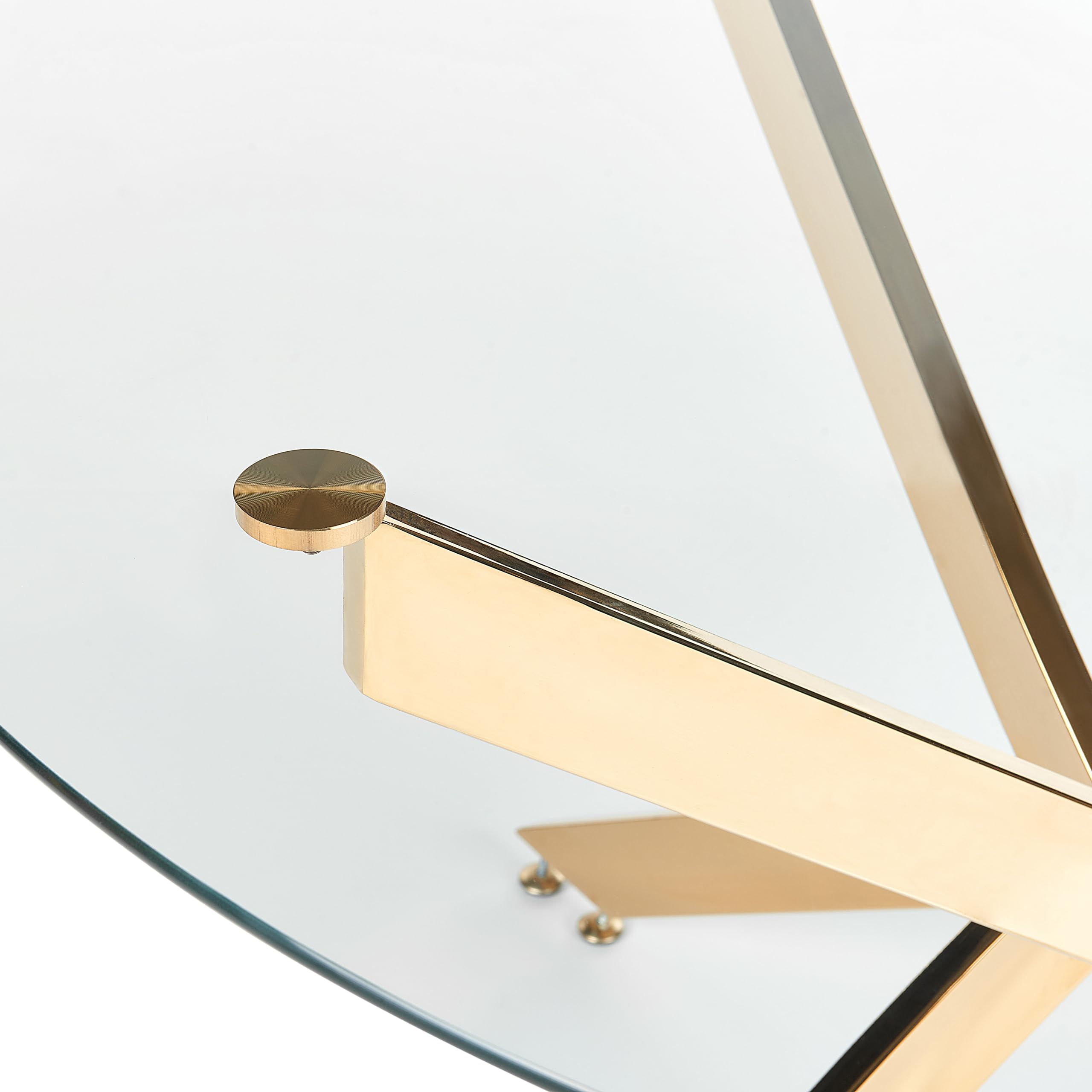 Beliani Mesa de Comedor Redonda Glamour ⌀120 cm Tablero de Vidrio Templado Patas Doradas Maramo