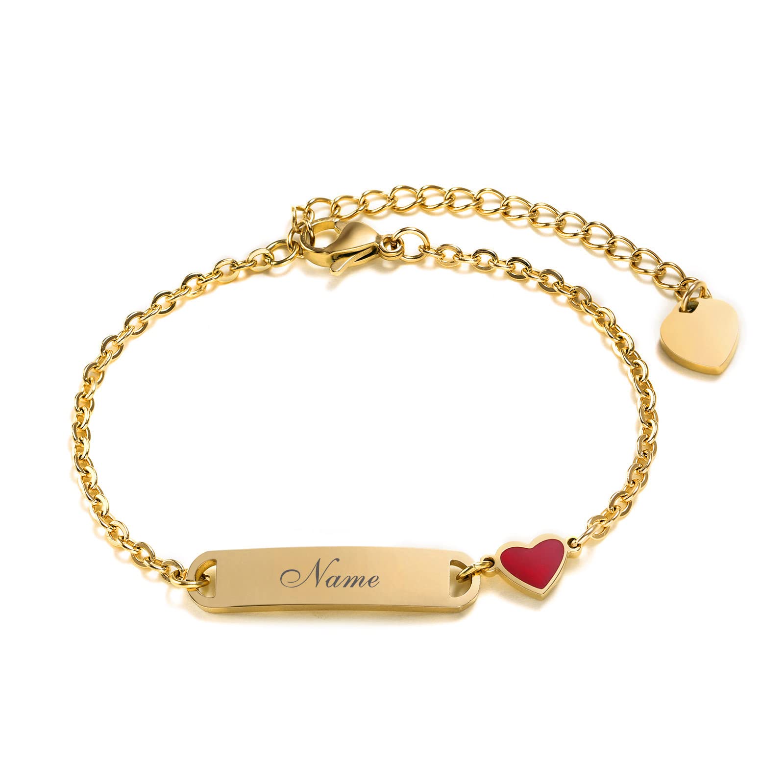 VNOX Pulsera Personalizada Para Niñas y Niños, Pulseras Personalizado para Hija, Brazalete Grabable para Niños, Brazalete de Enlace con Etiqueta de Corazón, Pulseras para Muchachas