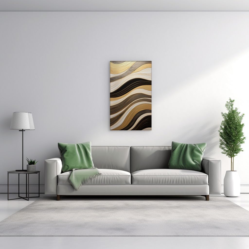 Canvas for Living Room. Waves of Elegance: A Fusion of Movement and Luxury in Monochromatic Gold, 27 x 18 inch Canvas Wall Art - Ready to Hang