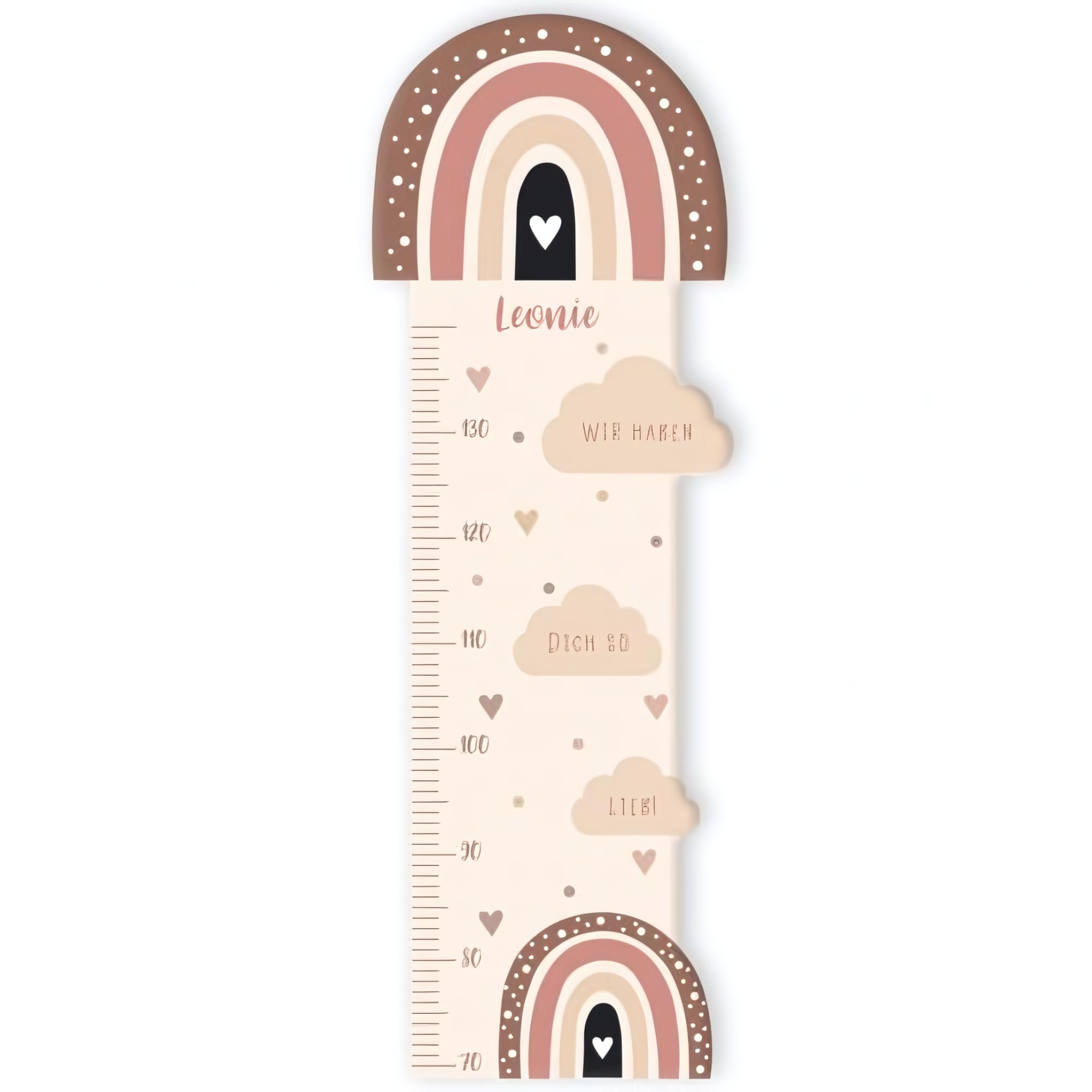 swook! Messlatten für Kinder personalisierbar mit Namen und eigenen Texten, Messlatte Kinder – Kinderzimmer Deko und Babyzimmer Deko, Messlatte für das Babyzimmer, 100cm – (Regenbogen Herzchen)