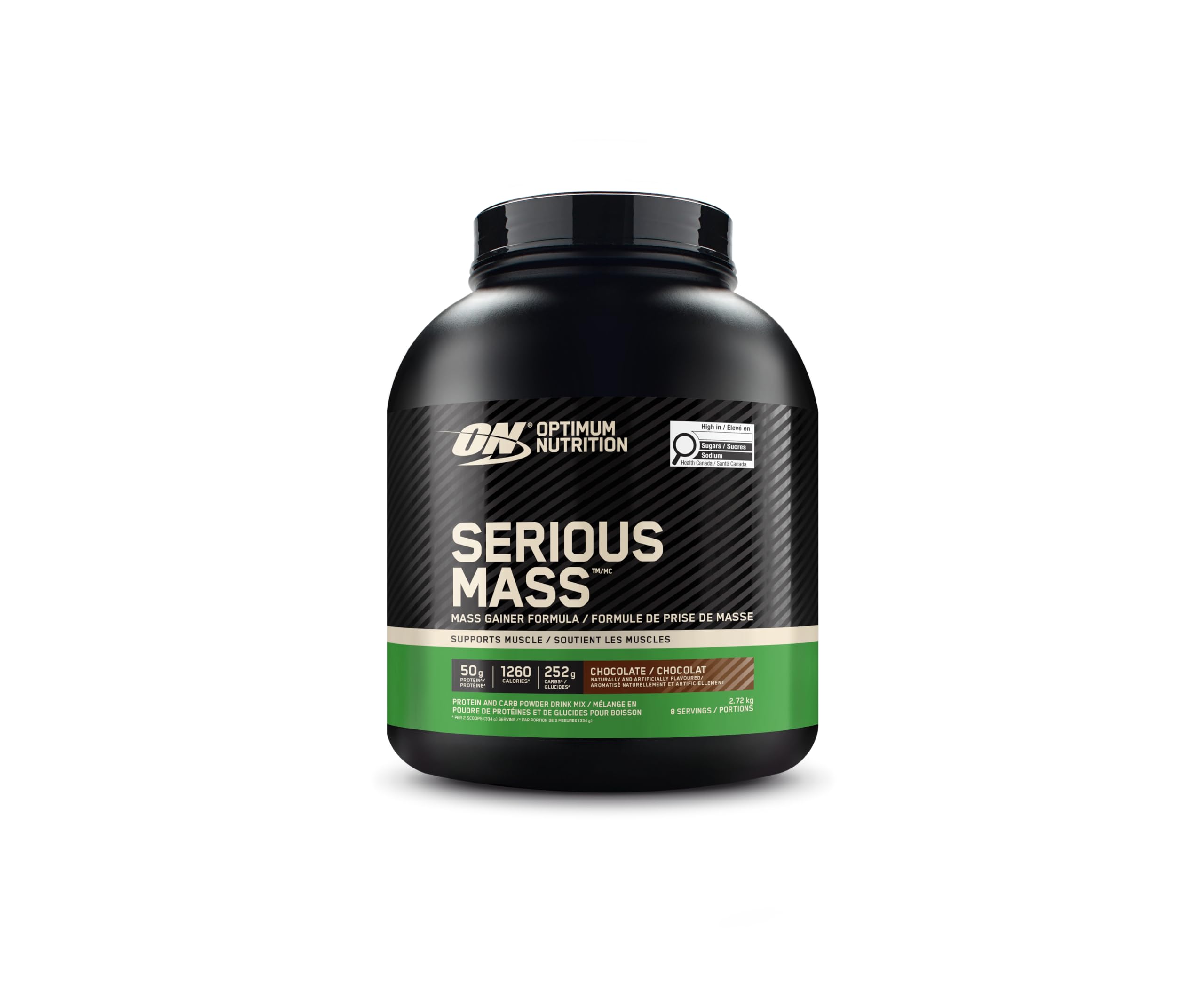 Optimum Nutrition Serious Mass Weight Gainer Protein Powder, High Calorie Mass Gainer with Protein & Carbs, 50g Protein, 1250 cal/serving, Chocolate, 2.72 kg, 8 Servings (packaging may vary)