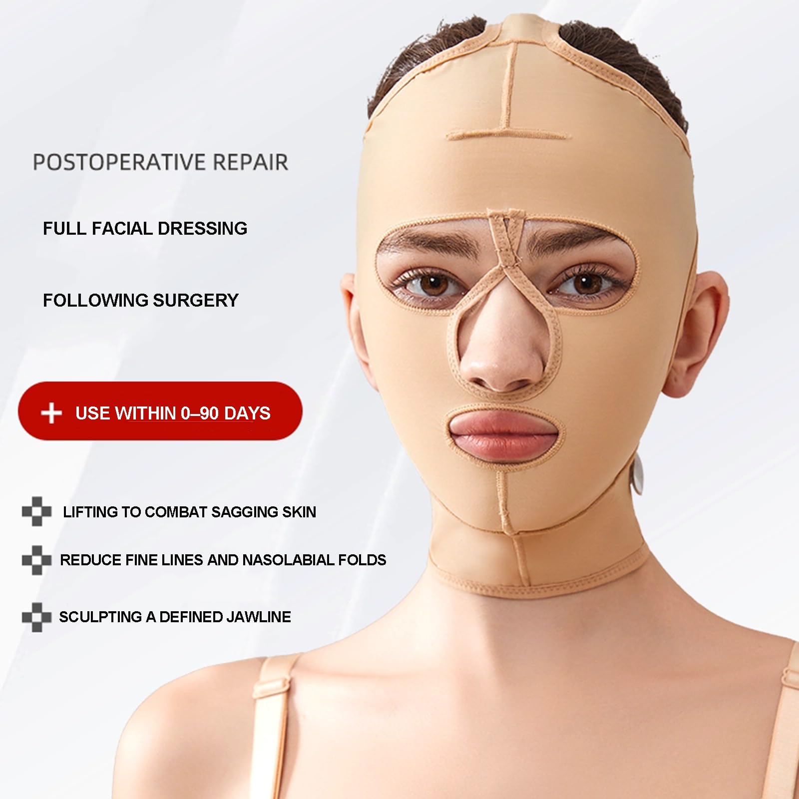 Viso Tonificante BeltLipo Compressione Indumento Post-chirurgico Mento Pad Dimagrante Cinghia, Beige(L)