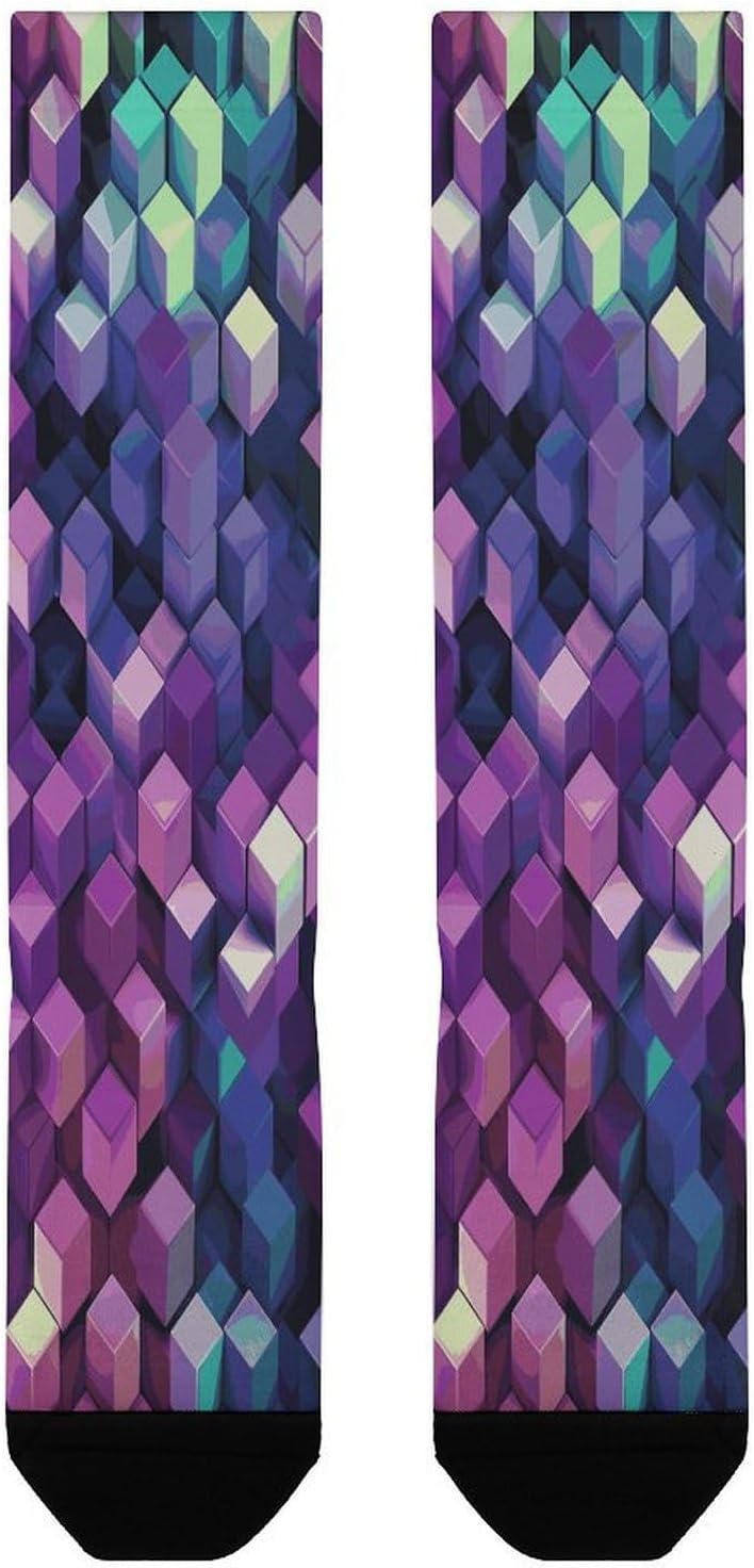 Abstract Color Cubes Purple Crew Socks Calf Socks Athletic Crew Sock