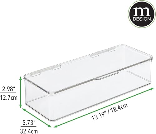 Miniatura 9 de mDesign Caja organizadora pequeña de plástico para oficina en casa con tapa con bisagras para escritorios, capacidad para bolígrafos, lápices, notas