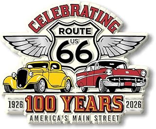 Route 66 100 Years Cars & Shield Magnet by Classic Magnets, 3.4" x 2.7", Collectible 3D Rubber Vintage-Style Souvenirs and Gifts Made in The USA