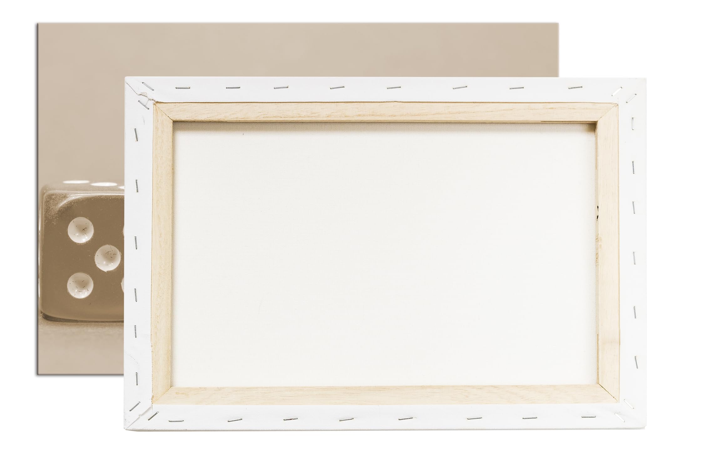 deyoli Kwadratowa kostka do gry, format: 75 x 50 cm efekt: sepia jako obraz na płótnie, motyw oprawiony na ramie z prawdziwego drewna, wysokiej jakości druk cyfrowy z ramą