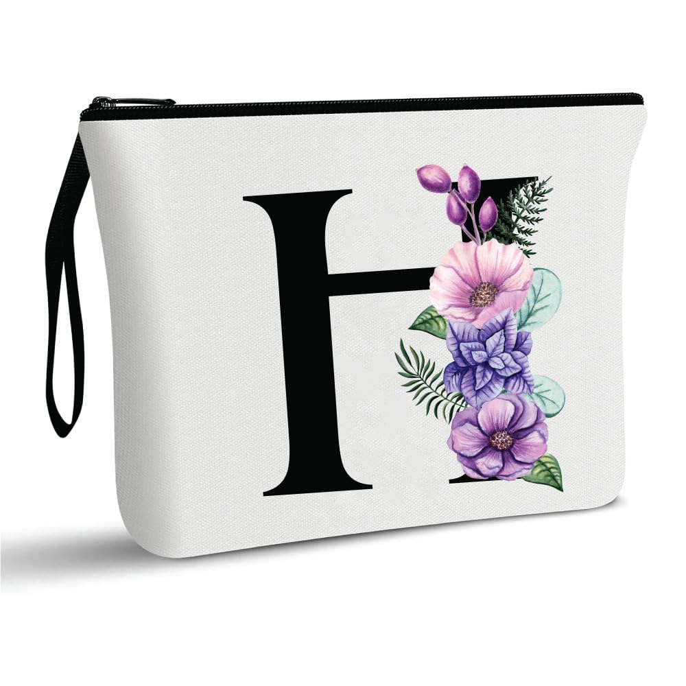 PRINTSHOP4MEInitial Monogram Personalized Travel Makeup Bag for Women Unique Birthday Gifts for Mother - Bride Bridesmaid Cosmetic bag - Initial Canvas Makeup Bag Gifts with Zipper (H)