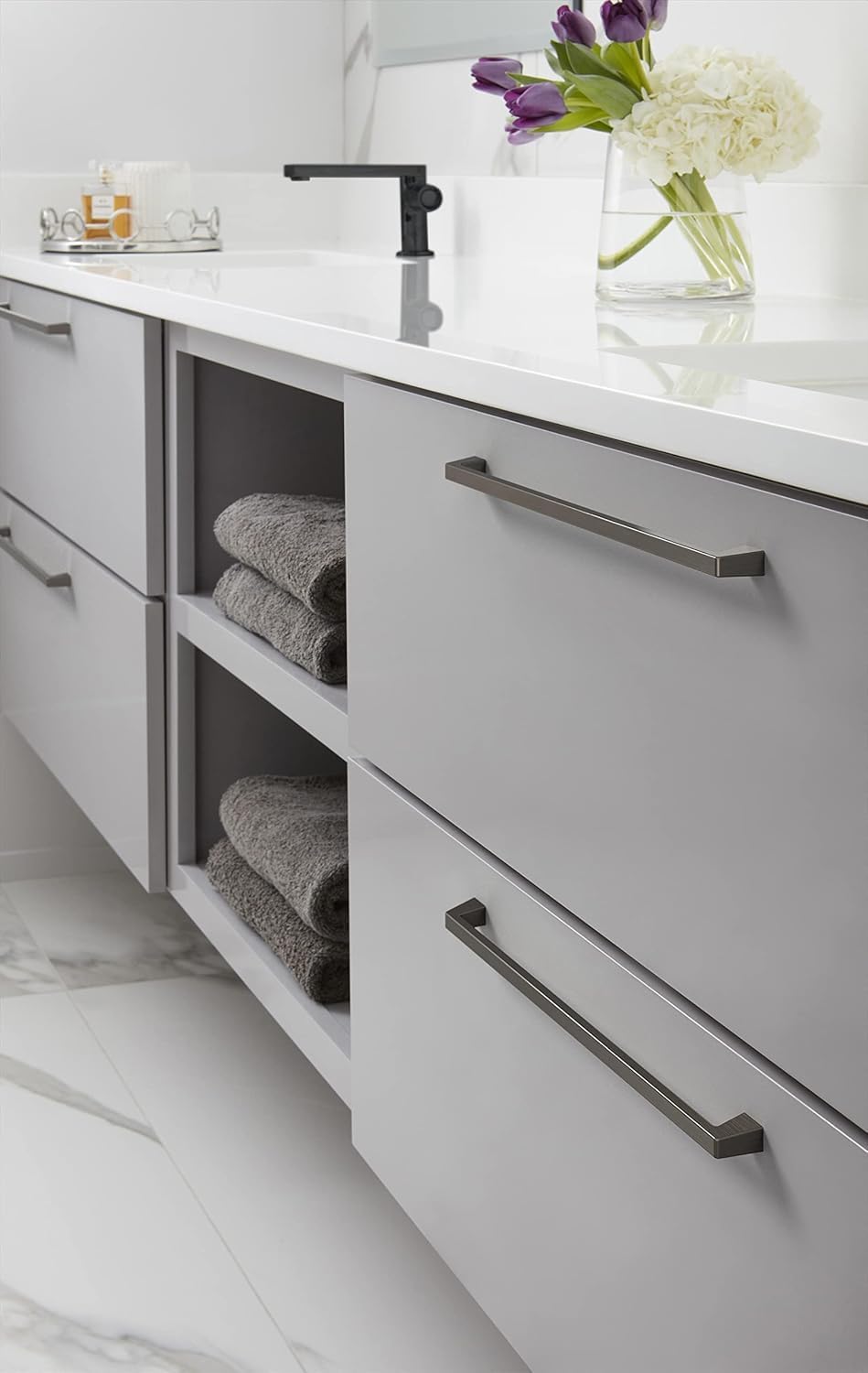 Amerock BP55284GM | Gunmetal Cabinet Pull | 12-5/8 in (320 mm) Center-to-Center Cabinet Handle | Blackrock | Drawer Pull | Kitchen Cabinet Handle | Furniture Hardware