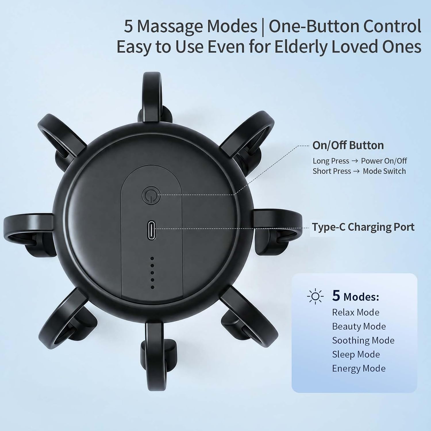 Head Massager Scalp Electric 5 Modes Stress Relax Rechargeable Portable